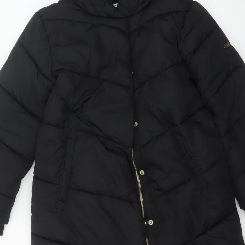 Next Girls Black 11 Years Long Hooded Puffer Coat Quilted