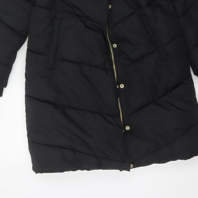 Next Girls Black 11 Years Long Hooded Puffer Coat Quilted