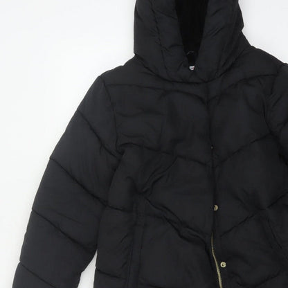 Next Girls Black 11 Years Long Hooded Puffer Coat Quilted