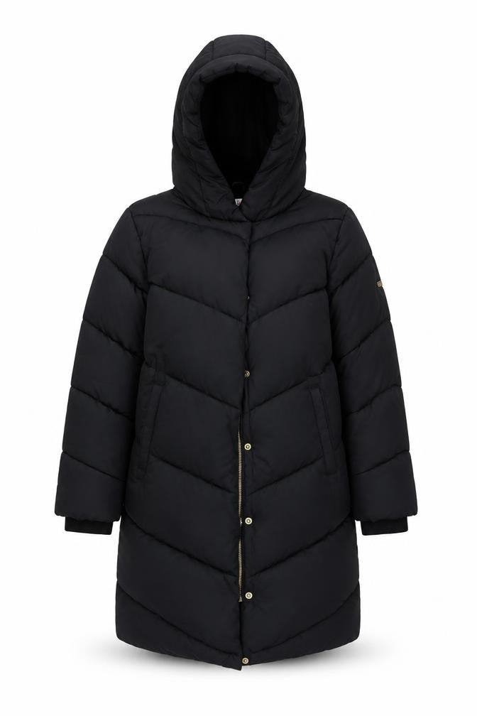 Next Girls Black 11 Years Long Hooded Puffer Coat Quilted