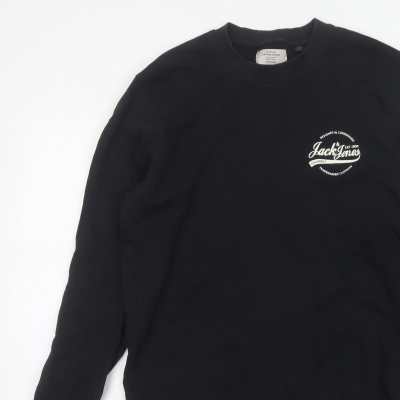 Jack & Jones Men’s Black L Pullover Crew Neck Logo Cotton Sweatshirt