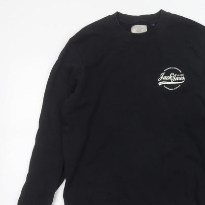 Jack & Jones Men’s Black L Pullover Crew Neck Logo Cotton Sweatshirt