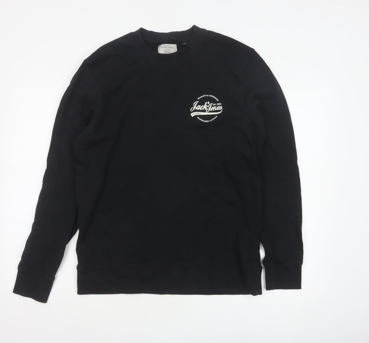 Jack & Jones Men’s Black L Pullover Crew Neck Logo Cotton Sweatshirt