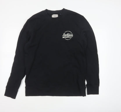 Jack & Jones Men’s Black L Pullover Crew Neck Logo Cotton Sweatshirt