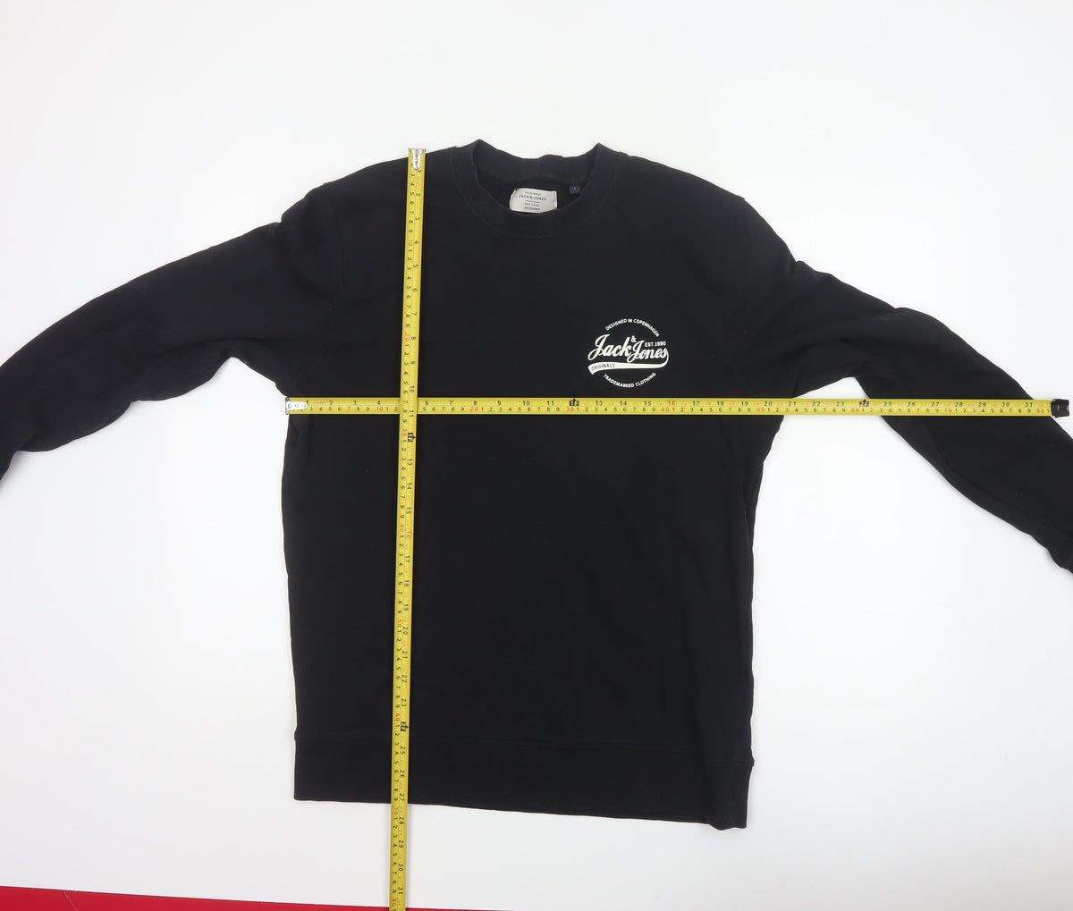 Jack & Jones Men’s Black L Pullover Crew Neck Logo Cotton Sweatshirt