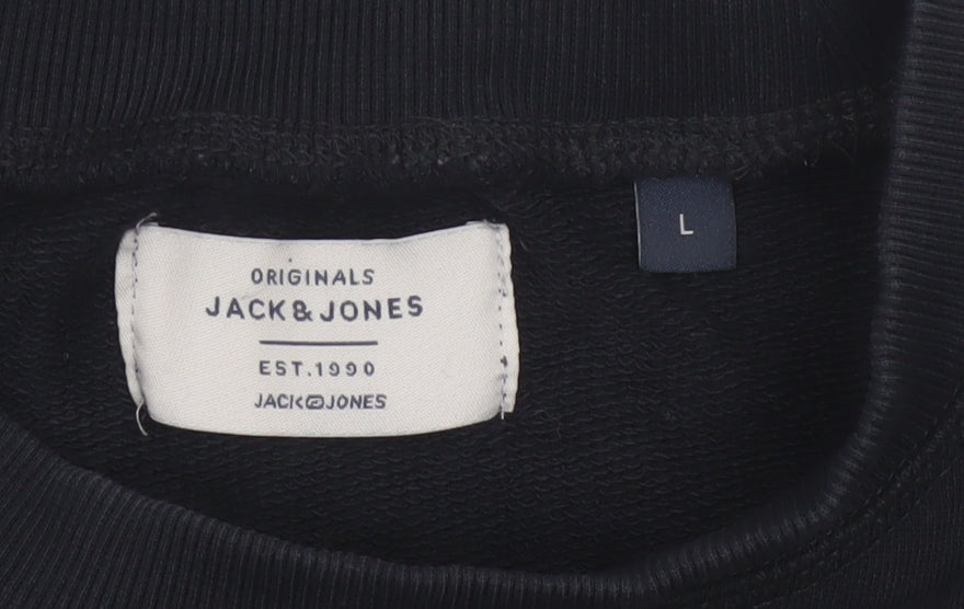 Jack & Jones Men’s Black L Pullover Crew Neck Logo Cotton Sweatshirt