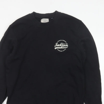 Jack & Jones Men’s Black L Pullover Crew Neck Logo Cotton Sweatshirt