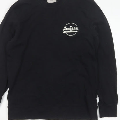 Jack & Jones Men’s Black L Pullover Crew Neck Logo Cotton Sweatshirt