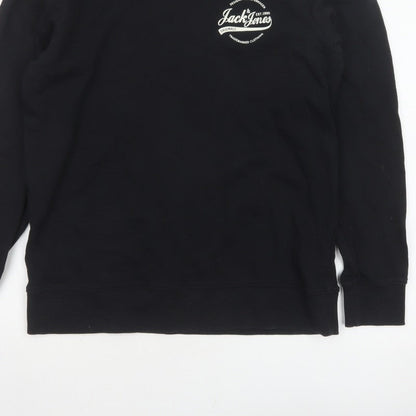 Jack & Jones Men’s Black L Pullover Crew Neck Logo Cotton Sweatshirt