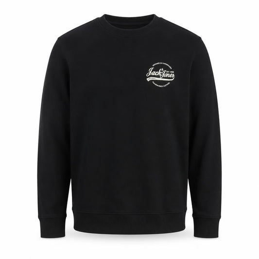 Front view of Jack & Jones Men’s Black L Pullover Crew Neck Logo Cotton Sweatshirt