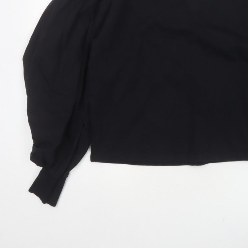 Zara Women Black L Cropped Puff Balloon Sleeve Blouse