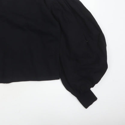 Zara Women Black L Cropped Puff Balloon Sleeve Blouse