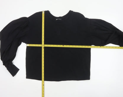 Zara Women Black L Cropped Puff Balloon Sleeve Blouse