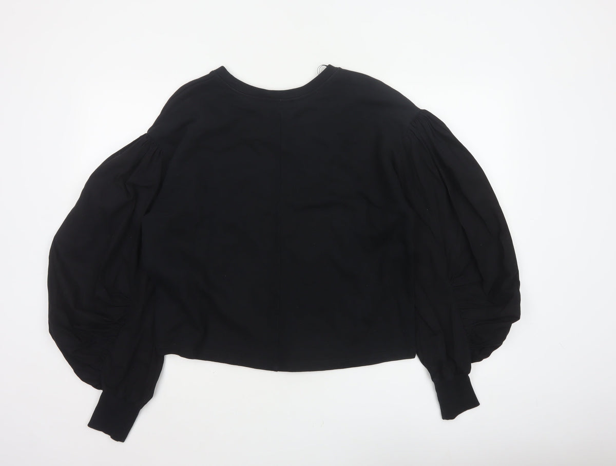 Zara Women Black L Cropped Puff Balloon Sleeve Blouse