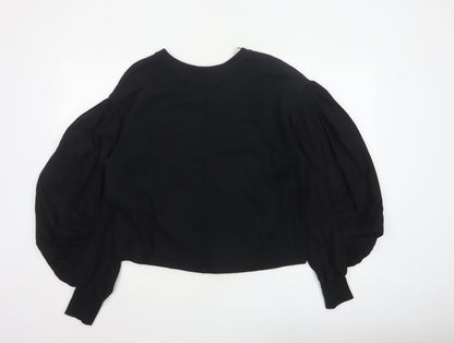 Zara Women Black L Cropped Puff Balloon Sleeve Blouse