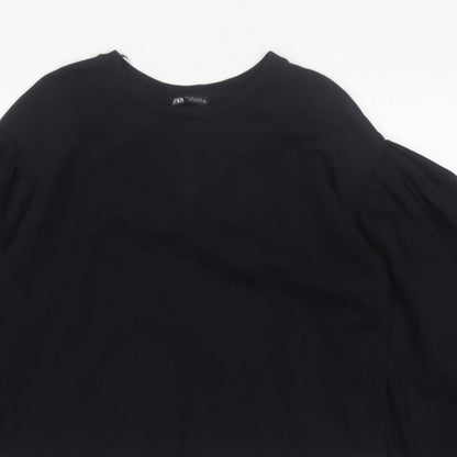 Zara Women Black L Cropped Puff Balloon Sleeve Blouse