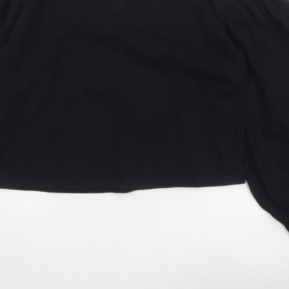 Zara Women Black L Cropped Puff Balloon Sleeve Blouse