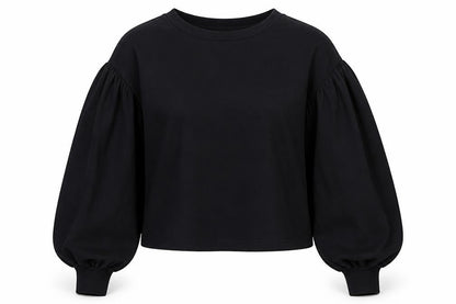 Zara Women Black L Cropped Puff Balloon Sleeve Blouse