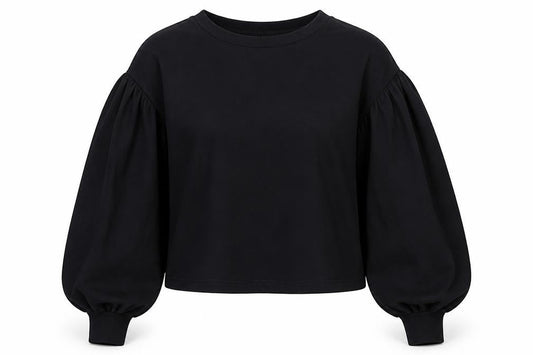 Zara Women Black L Cropped Puff Balloon Sleeve Blouse