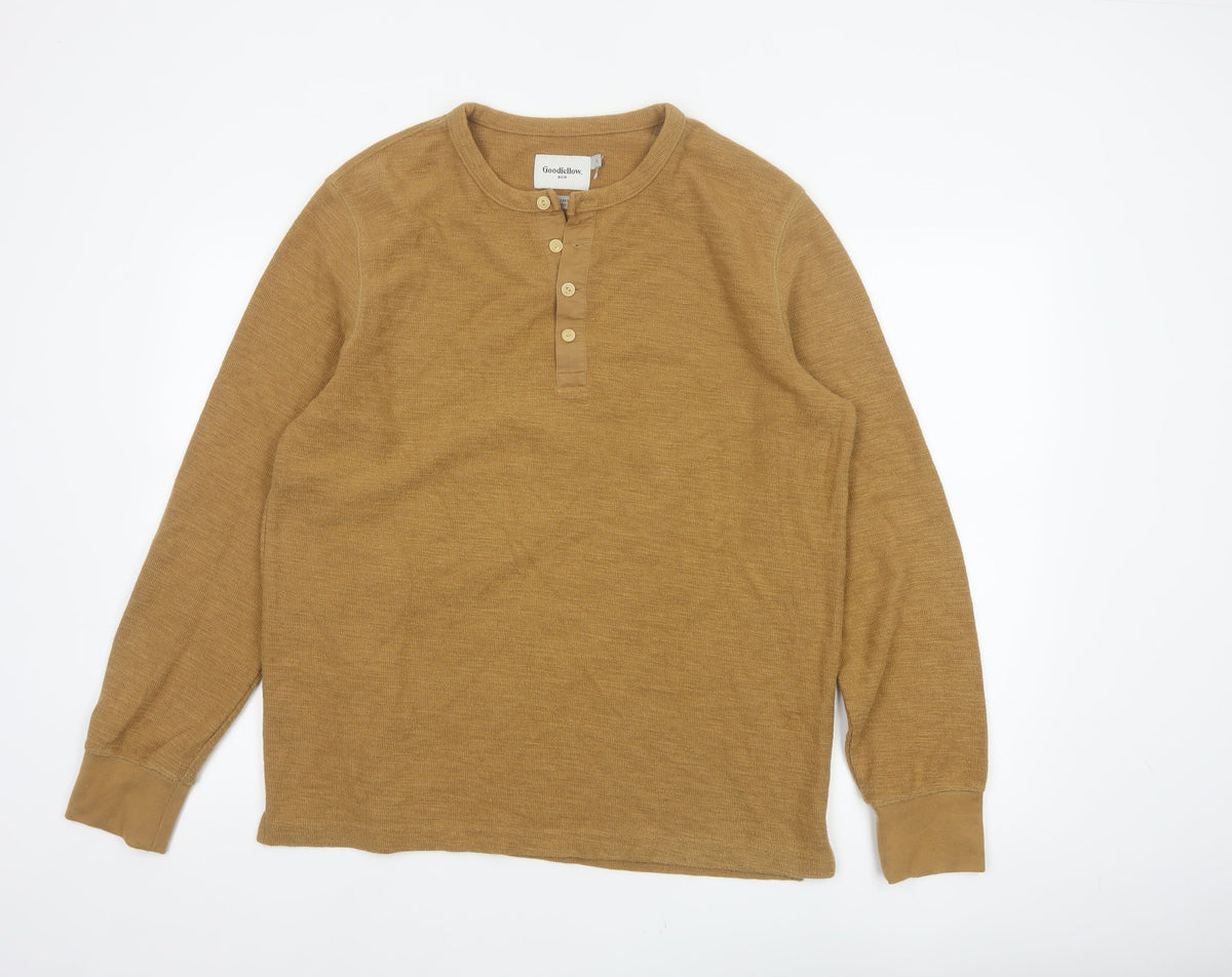 Goodfellow & Co Men’s Brown L Long Sleeve Henley Button Knit Top