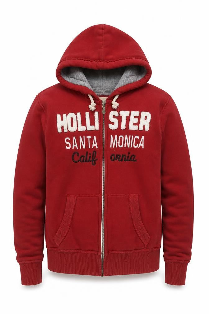 Hollister Men Red S Full Zip Hooded Graphic Print Santa Monica Hoodie