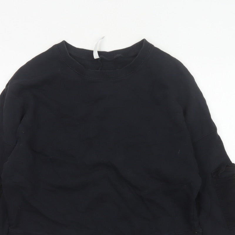 Fabletics Women’s Black M Crew Neck Pullover Sweatshirt Zip Sleeve Pockets