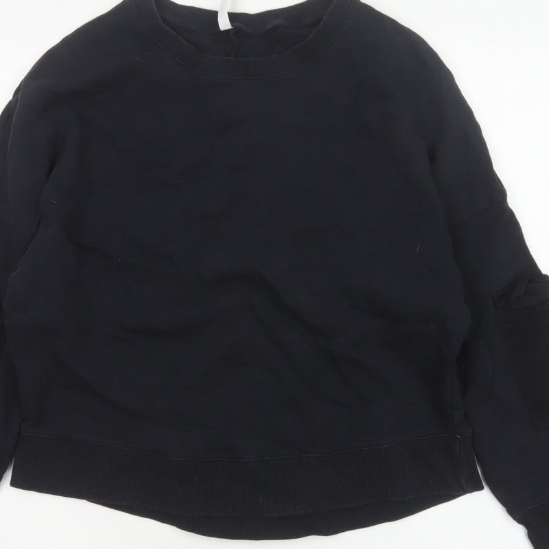 Fabletics Women’s Black M Crew Neck Pullover Sweatshirt Zip Sleeve Pockets