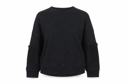 Fabletics Women’s Black M Crew Neck Pullover Sweatshirt Zip Sleeve Pockets