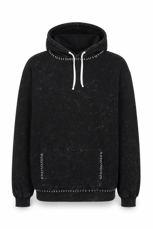 Front view of boohooMAN Men’s Black L Pullover Hoodie Fleece Whipstitch