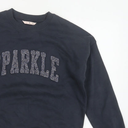 TU Women’s Black M Sparkle Glitter Logo Crew Neck Pullover Sweatshirt