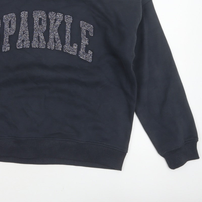 TU Women’s Black M Sparkle Glitter Logo Crew Neck Pullover Sweatshirt