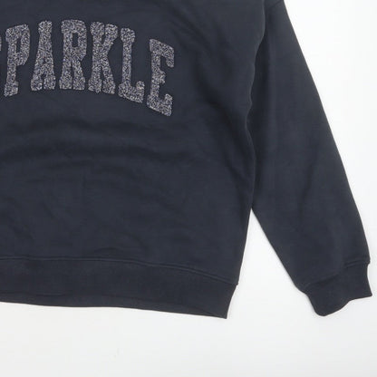 TU Women’s Black M Sparkle Glitter Logo Crew Neck Pullover Sweatshirt