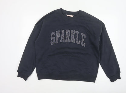 TU Women’s Black M Sparkle Glitter Logo Crew Neck Pullover Sweatshirt