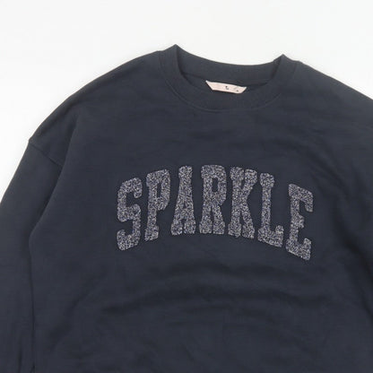 TU Women’s Black M Sparkle Glitter Logo Crew Neck Pullover Sweatshirt