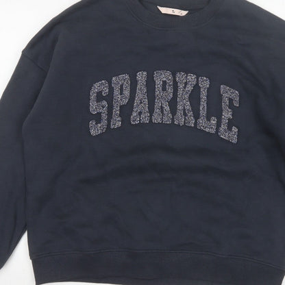 TU Women’s Black M Sparkle Glitter Logo Crew Neck Pullover Sweatshirt