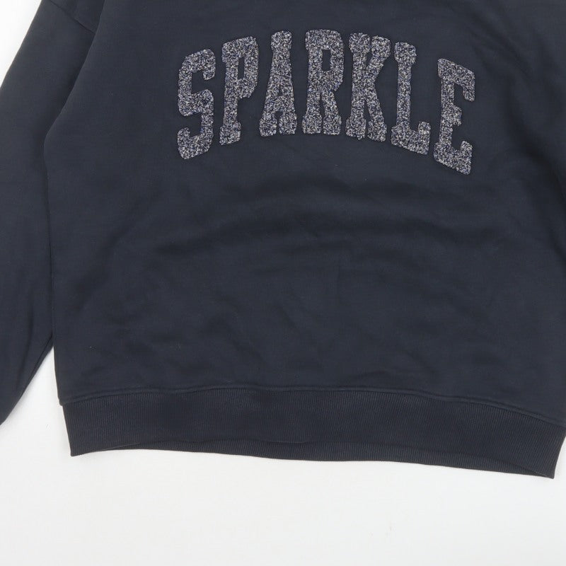TU Women’s Black M Sparkle Glitter Logo Crew Neck Pullover Sweatshirt