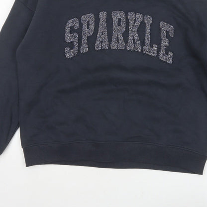 TU Women’s Black M Sparkle Glitter Logo Crew Neck Pullover Sweatshirt