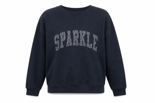 TU Women’s Black M Sparkle Glitter Logo Crew Neck Pullover Sweatshirt