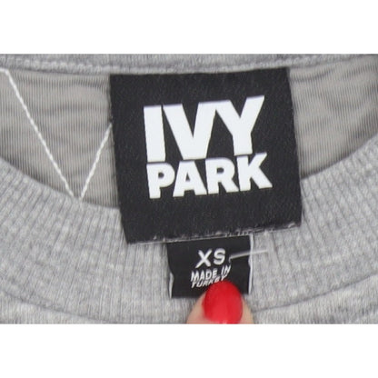 Ivy Park Women Grey XS Logo Print Raglan Crew Neck Pullover Sweatshirt