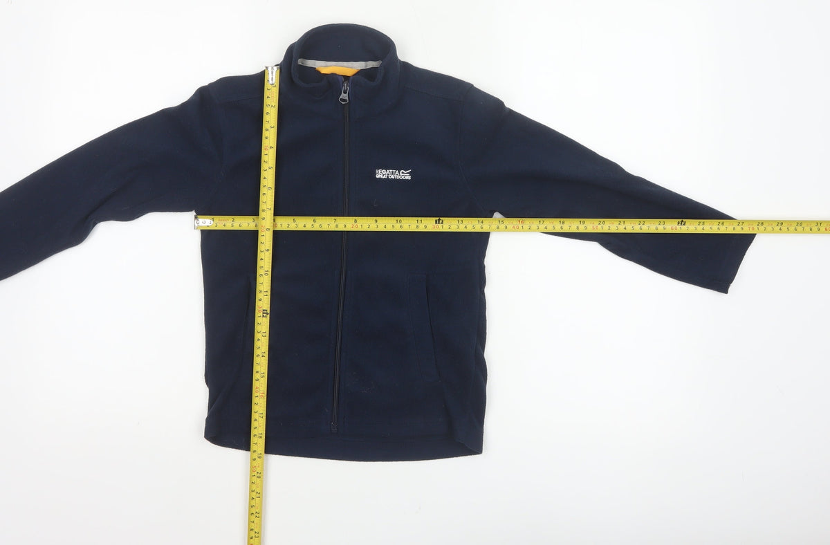 Close-up detail of Regatta boys’ blue 7-8 years fleece full zip jacket outdoor