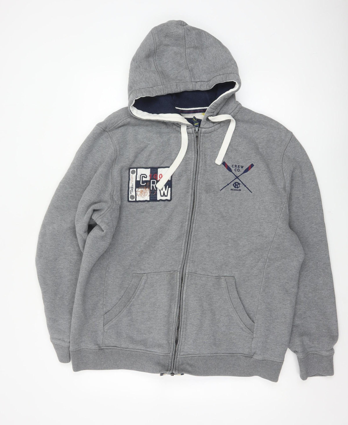 Crew Clothing Co. Men’s Grey XL Full Zip Hooded Fleece Logo Hoodie