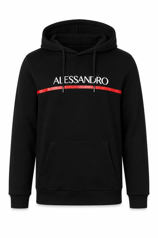 Front view of Alessandro Zavetti Men’s Black M Pullover Logo Graphic Hoodie