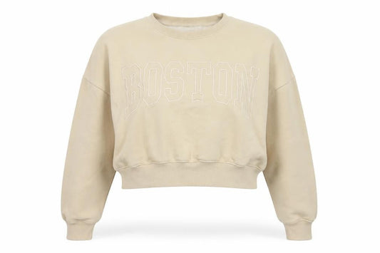 Pink Vanilla Women’s Beige L Boston Embroidered Oversized Sweatshirt