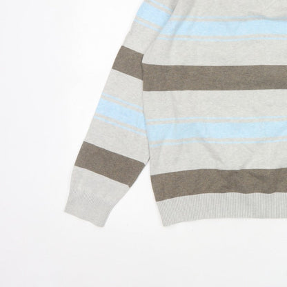 Next Men’s Grey Blue Brown Striped V-Neck Pullover Jumper Large