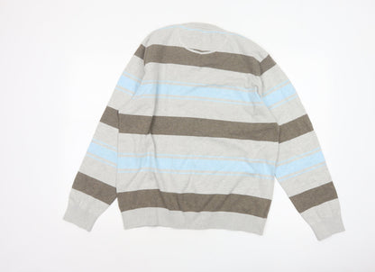 Next Men’s Grey Blue Brown Striped V-Neck Pullover Jumper Large