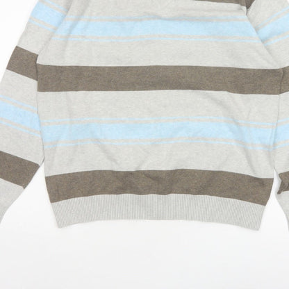 Next Men’s Grey Blue Brown Striped V-Neck Pullover Jumper Large