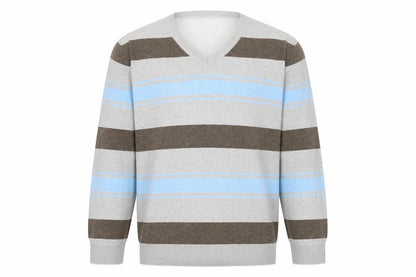 Next Men’s Grey Blue Brown Striped V-Neck Pullover Jumper Large