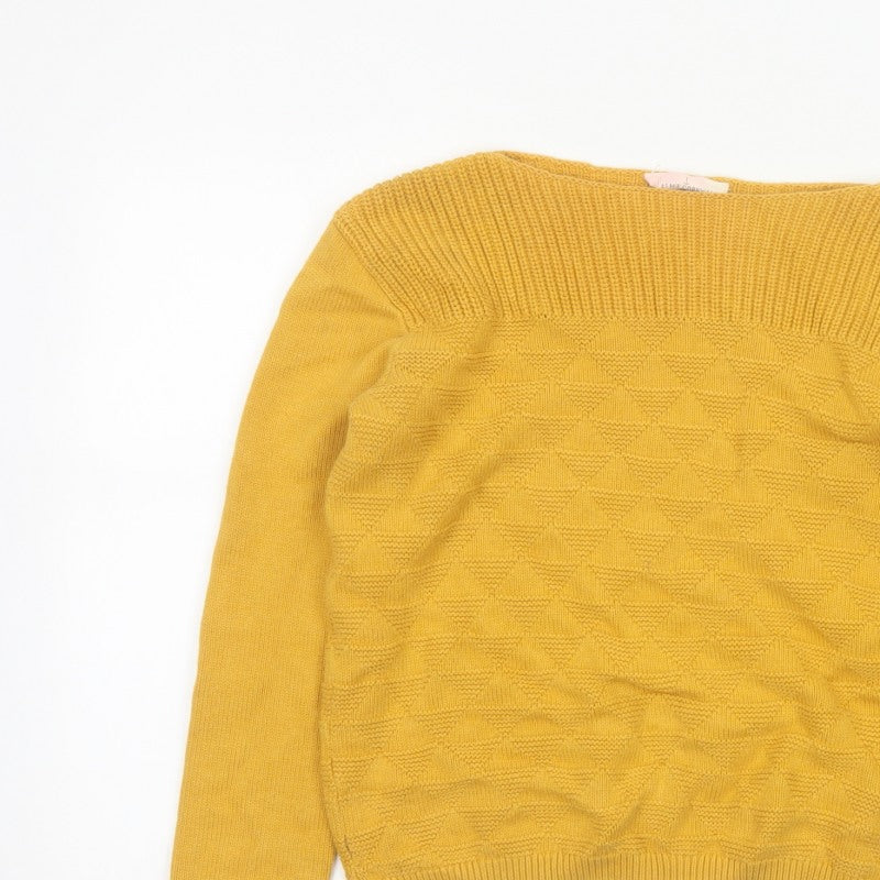 Seasalt Cornwall Women Yellow UK 10 Cotton Geometric Boat Neck Jumper