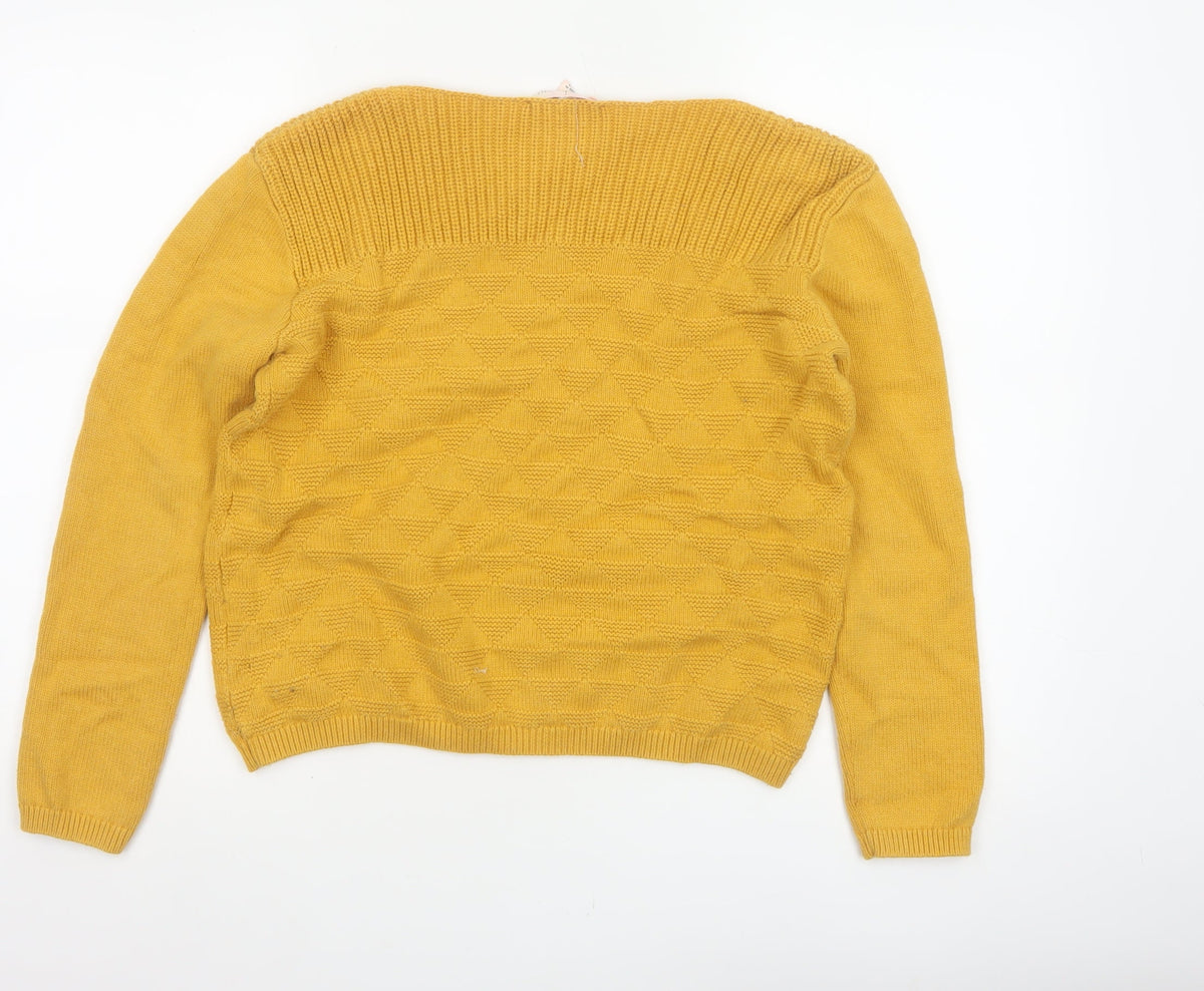 Seasalt Cornwall Women Yellow UK 10 Cotton Geometric Boat Neck Jumper