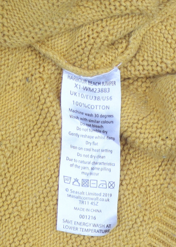 Seasalt Cornwall Women Yellow UK 10 Cotton Geometric Boat Neck Jumper